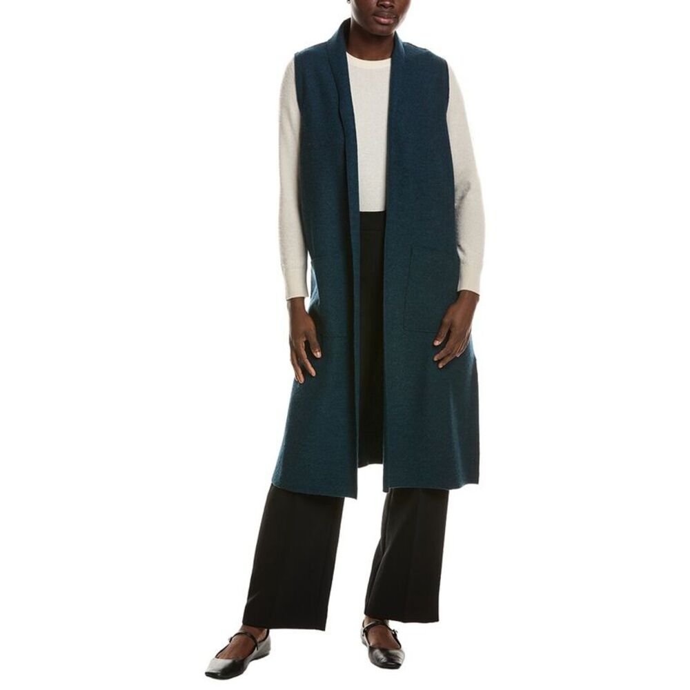 Eileen Fisher Womens  Shawl Wool Vest, Green